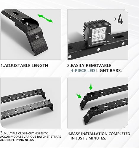 Miniatura 4 de YZONA Barras transversales de techo de 300 libras con 4 barras de luces LED compatibles con Jeep Wrangler JK JKU JL JLU Unlimited y Gladiator JT