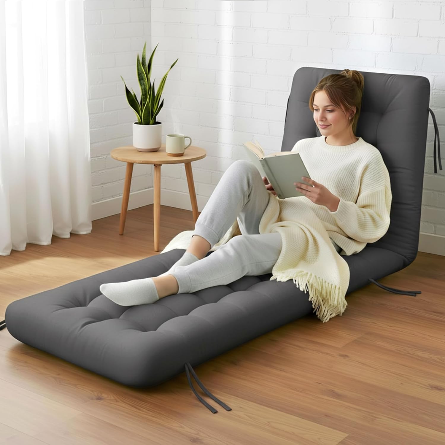 Long Floor Cushion Large Floor Cushion with Brushed Cotton 74.8 x 27.5 x 3.15 in Jumbo Lounger Pillow for Outdoor Indoor Bay Window Meditation Yoga Reading Sleeping (1 Pc,Dark Gray)