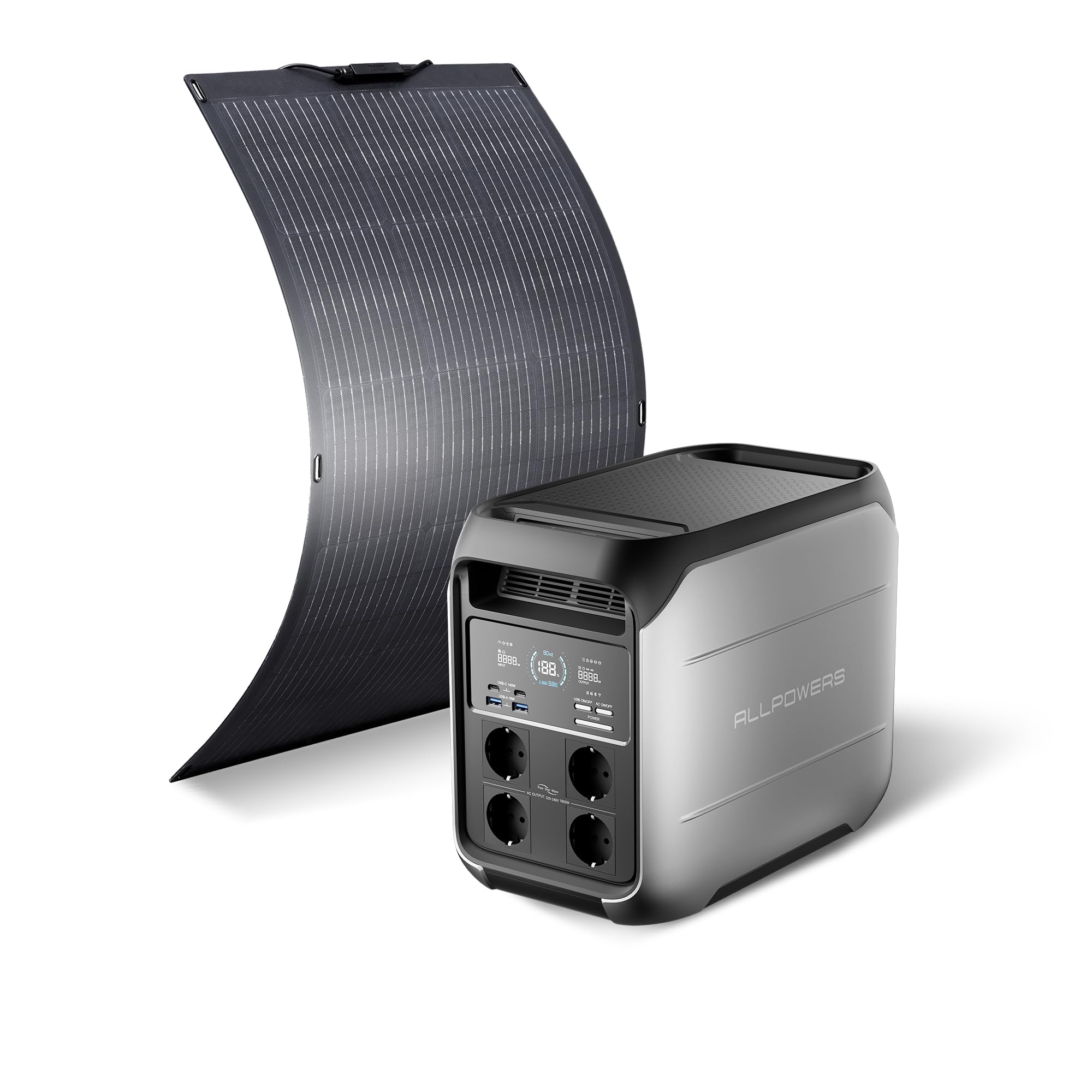 ALLPOWERS VOLIX P1800 Centrale Elettrica Portatile Con pannello solare 100W | LFP Batteria 1024Wh, 4 Uscite CA 1800W, 140W USB-C Power Station Alimentazione per campeggio Interruzioni Backup UPS