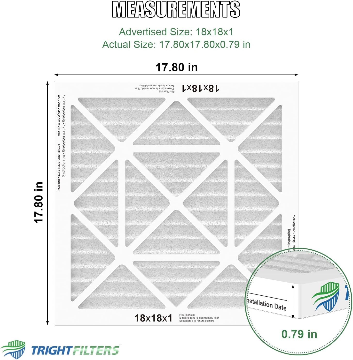 18x18x1 Air Filter 4 Pack, MERV 8 Pleated Dust Defense Air Filters Replacement Air Conditioner HVAC AC Furnace Filter, Durable and Lightweight