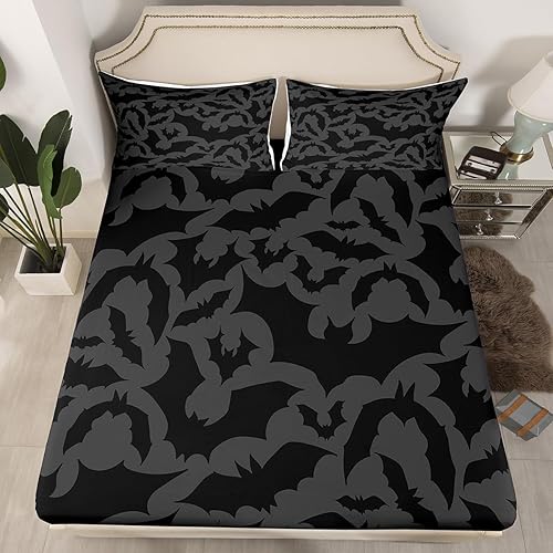 Miniatura 2 de Castle Fairy Juego de sábanas con temática de Halloween, tamaño Queen, juego de ropa de cama con estampado de animales de murciélagos negros para