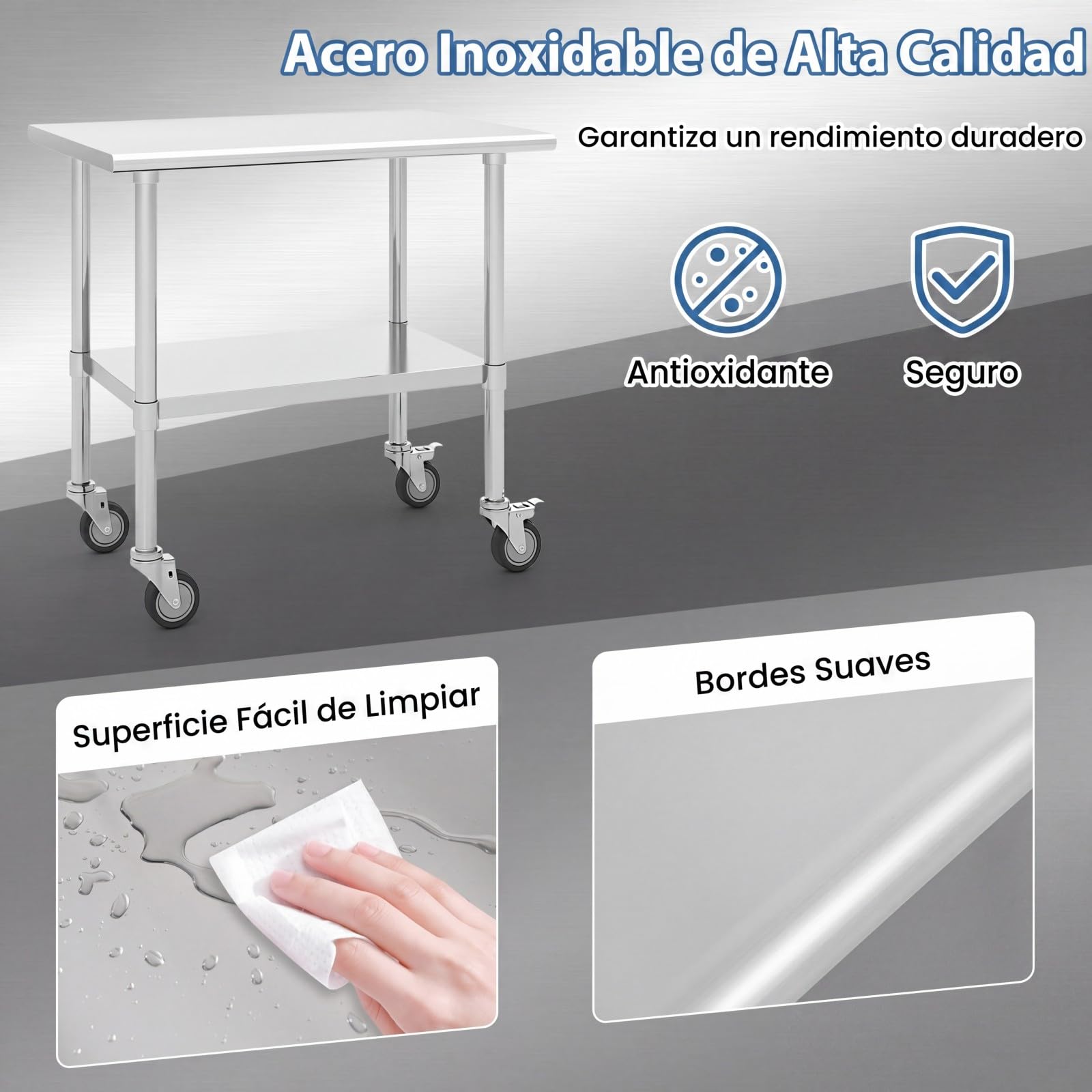 GIANTEX Carro de Acero Inoxidable de Doble Capa, Carrito de Sevicio para la Cocina con 2 Niveles, Puede Cargar 150 kg, Utilizar en Cocina, Comedor o Almacén, 91,5 x 61 x 88,5 cm