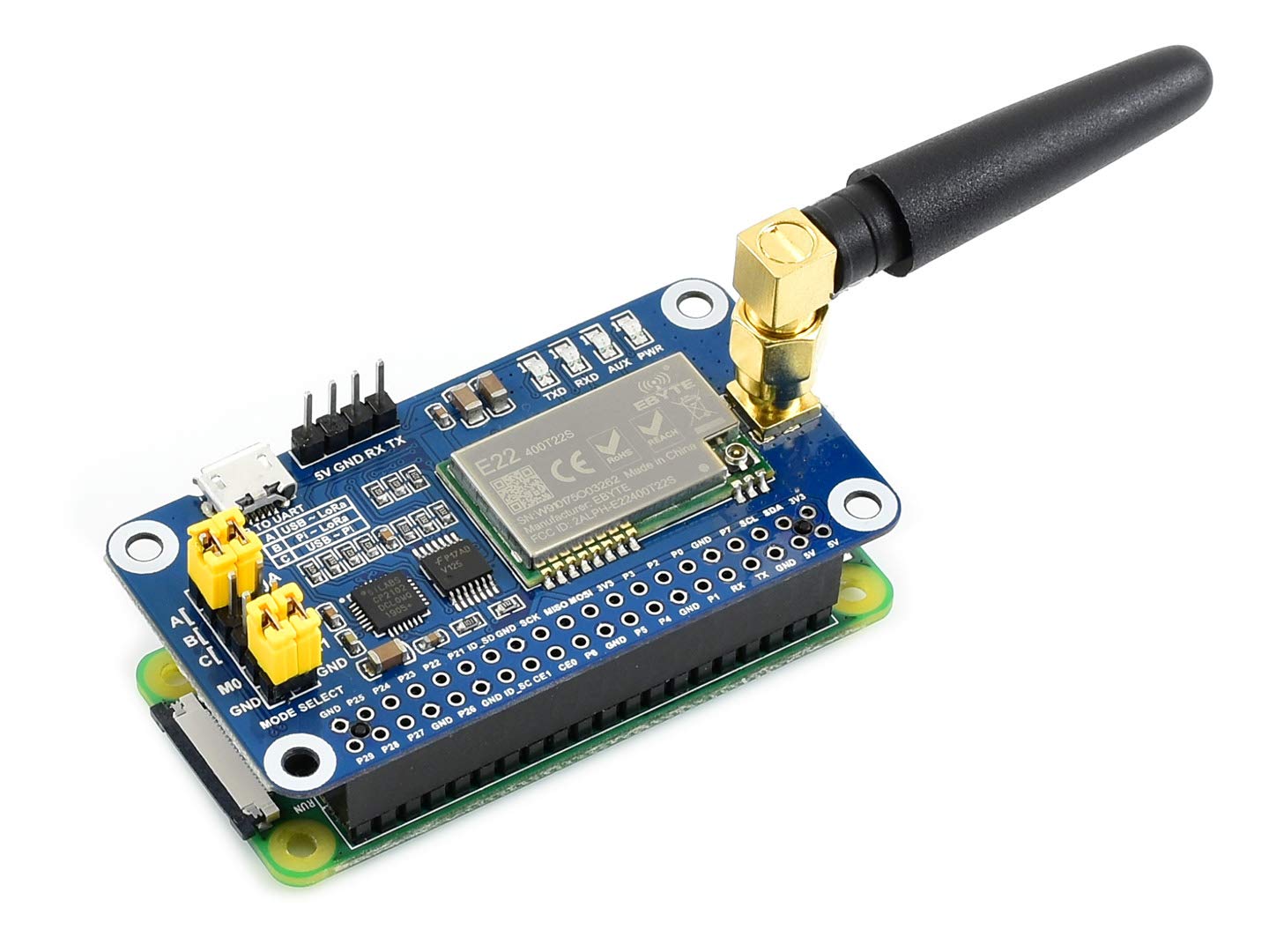 Waveshare SX1268 LoRa HAT for Raspberry Pi Spread Spectrum Modulation 433MHz Frequency Band Allows Data Transmission up to 5km Through Serial Port Supports Wireless Parameter Configuration