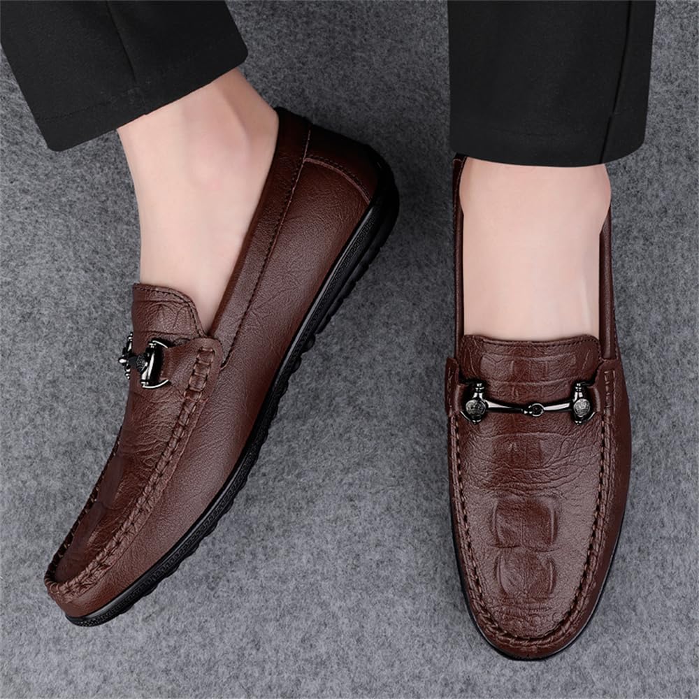 Mocasines de vestir de piel auténtica para hombre, mocasines casuales de moda para uso diario, Brown, 41 1/3 EU