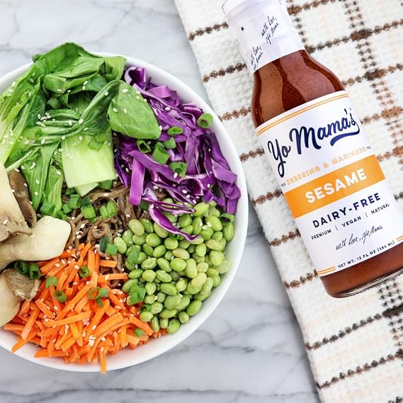 Yo Mama's Foods Gourmet Natural Asian Sesame Dressing and Marinade - Pack of (1) - Large Bottles, Low Carb, Low Sodium, and Vegan!