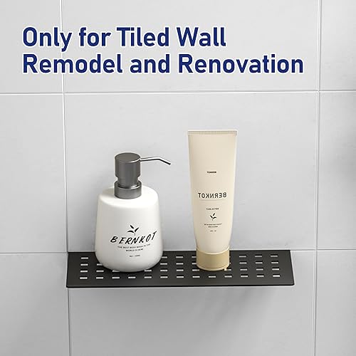 Miniatura 7 de Estante de ducha flotante, estante de pared empotrado de acero inoxidable 304 negro mate de 10 pulgadas para lavatorio, estante de baño resistente