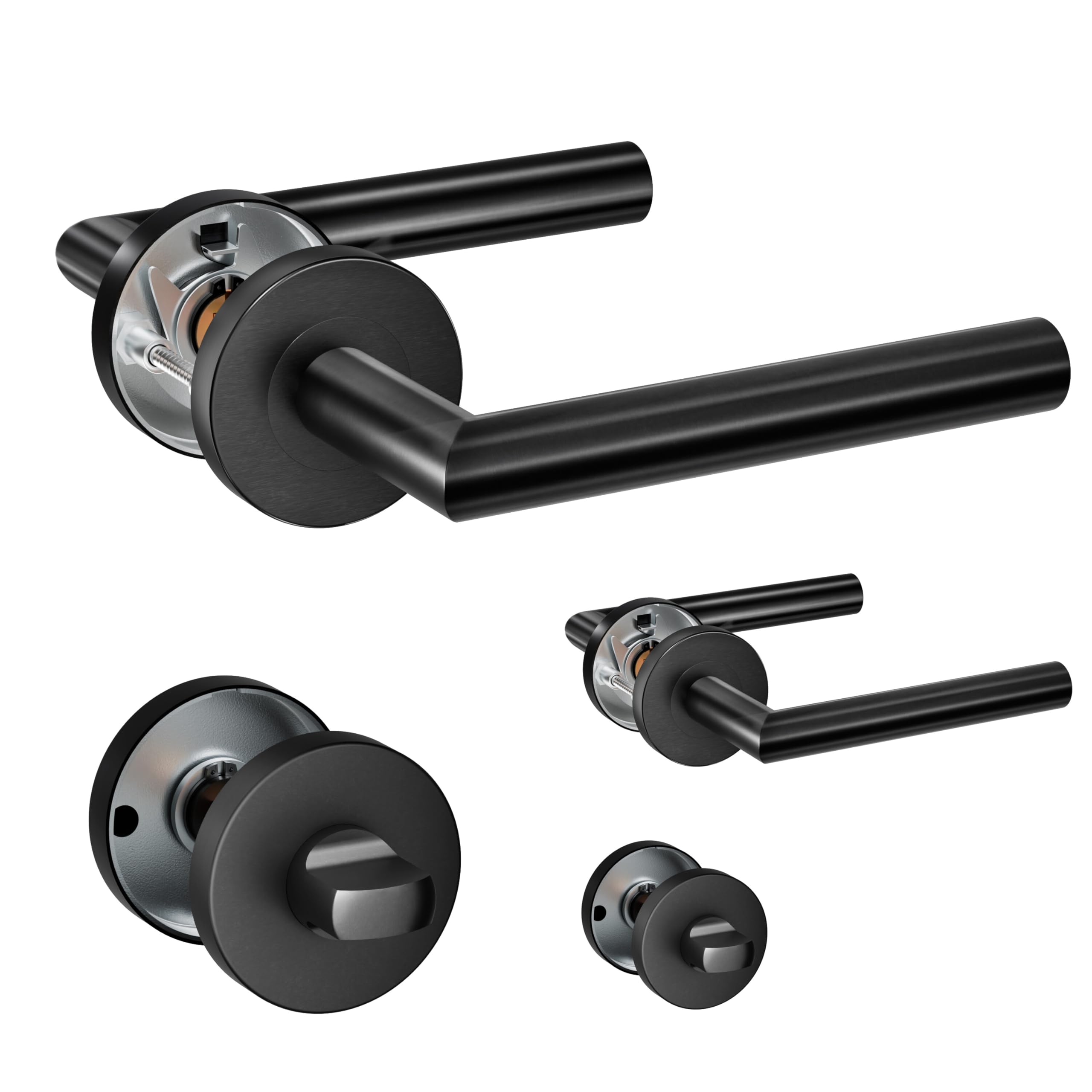 Henyin Black 2 Pack Of Stainless Steel Door Lever Handle With Bathroom Knob,Mortise Door Lock Handle, Color (So2-103Bk-B-2)