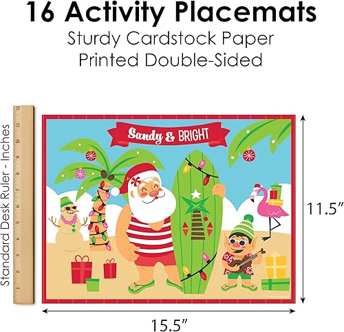 Miniatura 4 de Big Dot of Happiness Juego de 16 manteles individuales para colorear de Navidad tropical, de papel, para fiestas navideñas, Papá Noel, para fiestas
