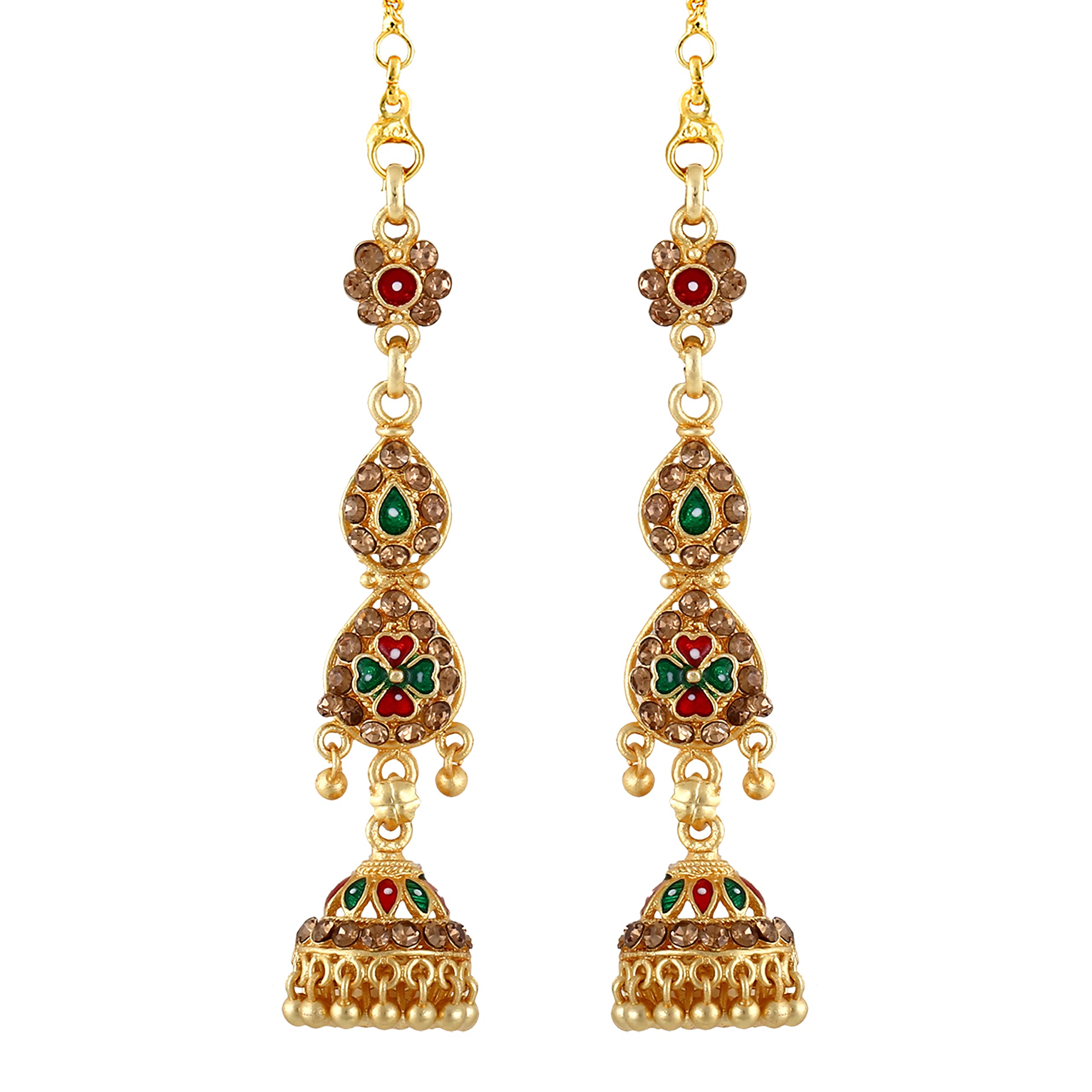 MEENAZ Traditional Temple One Gram Gold Brass Copper South Indian Screw Back Studs Meenakari Stone Ear Chains Hair Peacock Jhumkas Jhumka Earrings Combo for Women Girls Wedding chain -GOLD JHUMKI-M214 (B09Z7YQFXP) Amazon Price History, Amazon Price Tracker