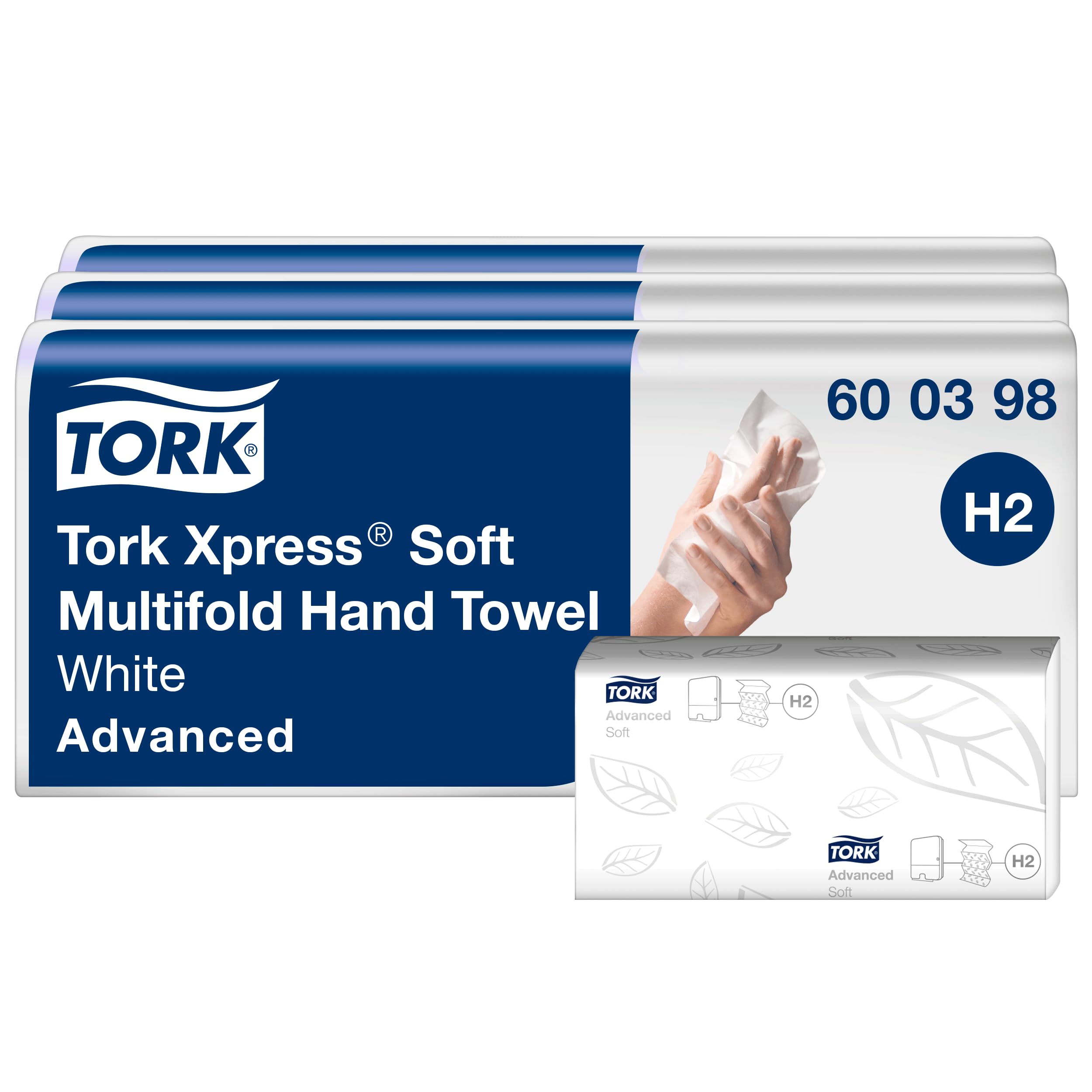 Tork Xpress Essuie-mains interfoliés doux blancs H2, 2 pli, 7 x 180 serviettes, 8.5cm x 21.2cm chaque, 600398
