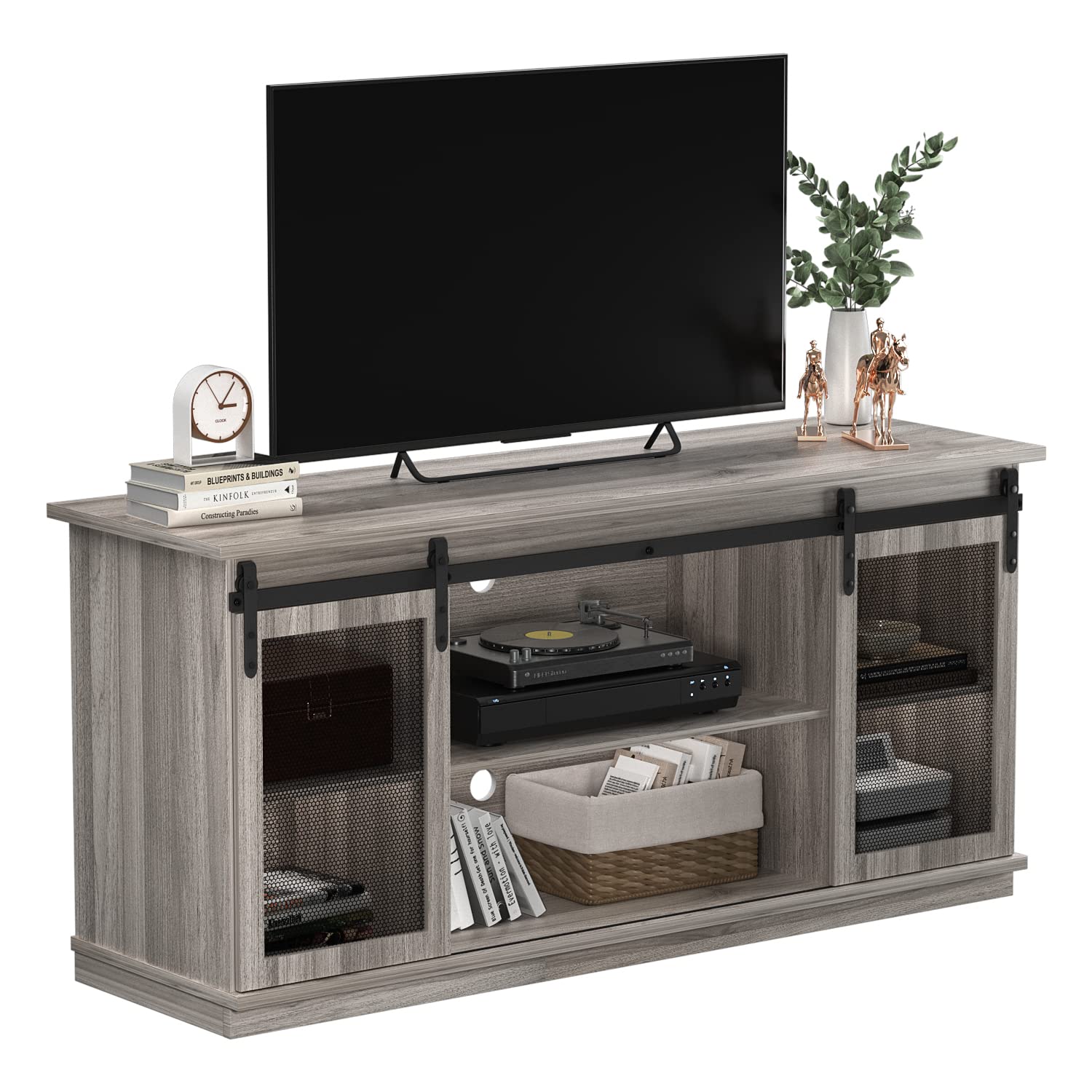 YESHOMY Modern Farmhouse TV Stand with Sliding Barn Door and Storage Entertainment