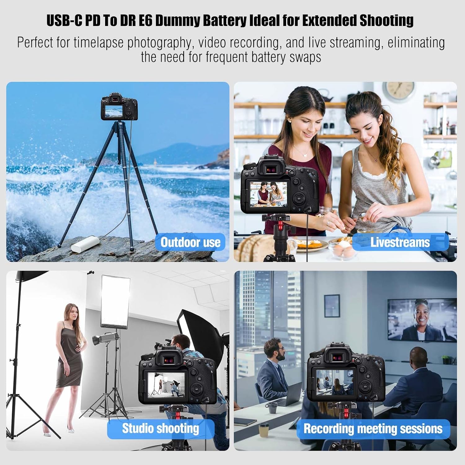 USB-C to ACK-E6 Dummy Battery Replace for LP-E6/LP-E6N/LP-E6NH Battery Compatible with EOS R, Ra, R3, 5D Mark IV/III/II, 5Ds/5Ds R, 6D/6D Mark II, 7D/7D Mark II, 90D/80D/70D/60D, and 60Da Camera