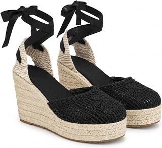 Generic Espadrille Wedges for Women Crochet Closed Toe Lace Up Wedge Sandals