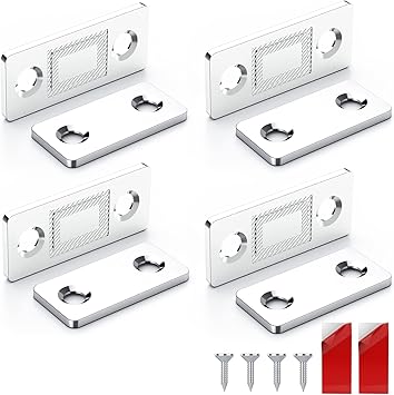 JICOOT 4 Pack Cabinet Door Magnets Ultra Thin Magnetic Door Latch with Stainless Steel Screws and Self-Adhesive Drawer Magnet Catch for Kitchen Cabinet Closer Sliding Door Closure Cupboard Closet