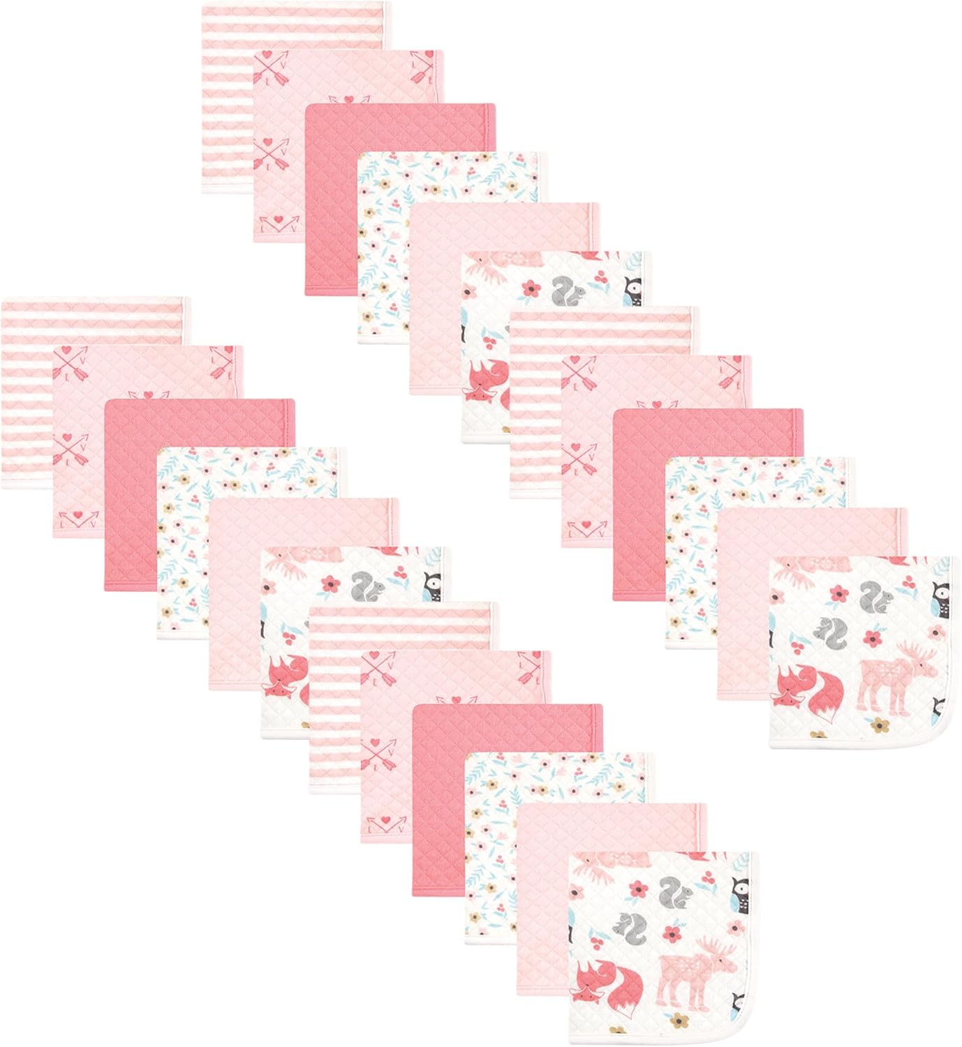 Hudson Baby Unisex Baby 24Pc Quilted Cotton Washcloths, Forest Animals Girl Forest, One Size