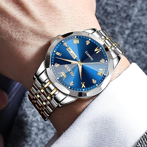 Miniatura 2 de OLEVS Reloj de pulsera para hombre, de acero inoxidable, con diamantes analógicos, de cuarzo, resistente al agua, para fecha, para hombre