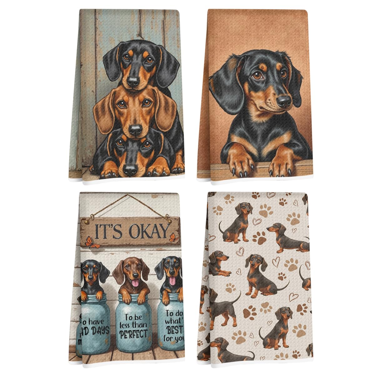 4 Pcs Dachshund Kitchen Towels, Dachshund Gifts Reusable Dish Towel