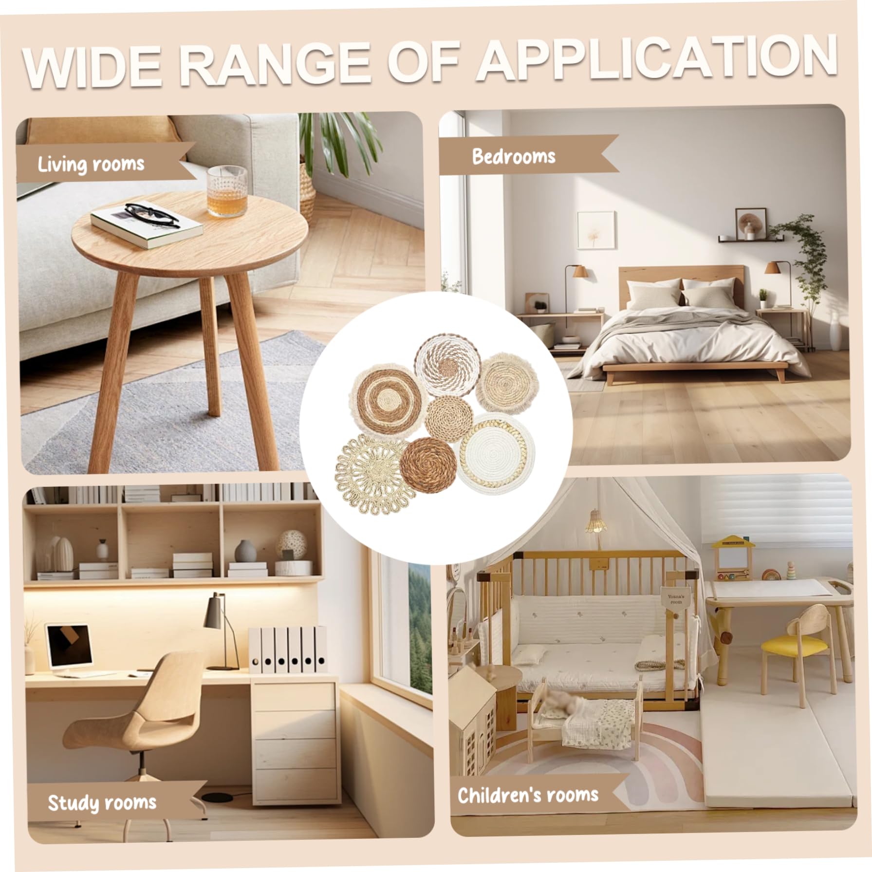 Panier mural tissé suspendu décor, paniers muraux boho 7pcs / régler différentes taille et style Boho panier décor paille et rond art décoratif pour le salon, chambre à coucher, ferme, pépinière