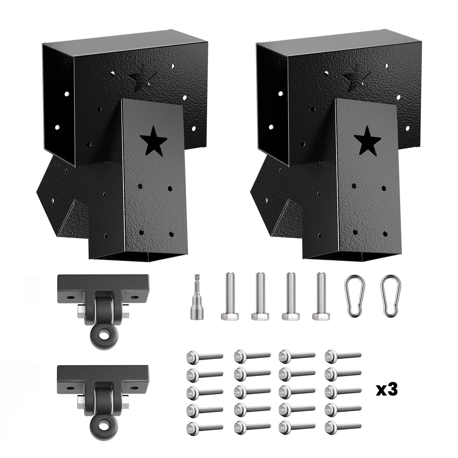 POOAMY A-Frame Heavy Duty Swing Sets Brackets, Swing Set Kit Including 2 Black A-Frame Brackets and 2 Swing Hangers, with Mounting Hardware, Swing Set