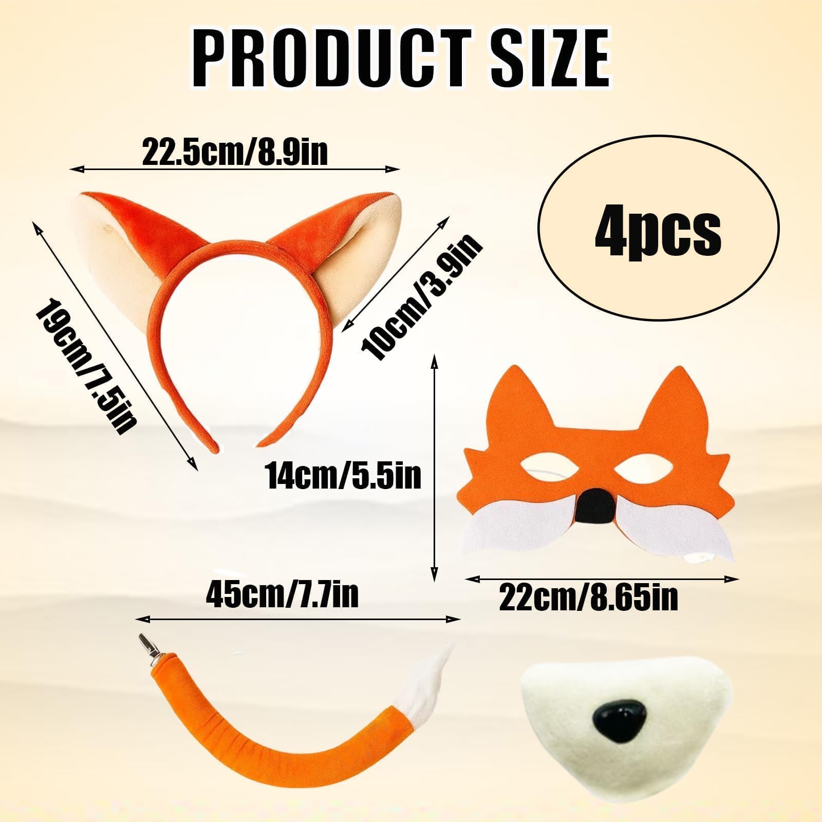 YgonziRuvc 4Pcs Fox Costume Set including Ears Headband, Tail, Nose & Mask, for Kids Adults Animal Cosplay, Halloween Party - Image 2