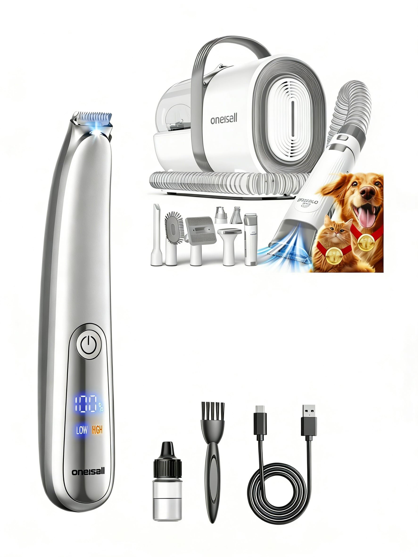 oneisall Dog Grooming Vacuum Gray Trimmer