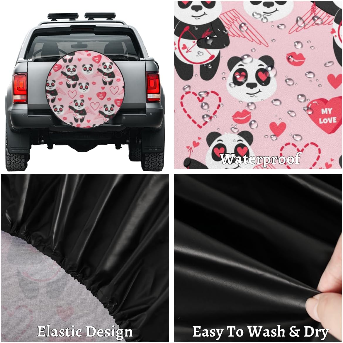 Panda Cupid Tire Covers Portable Spare Tire Cover Soft Durable Waterproof Dustproof Set of 4 Bags 16 Inches for Car Truck SUV Trailer Camper