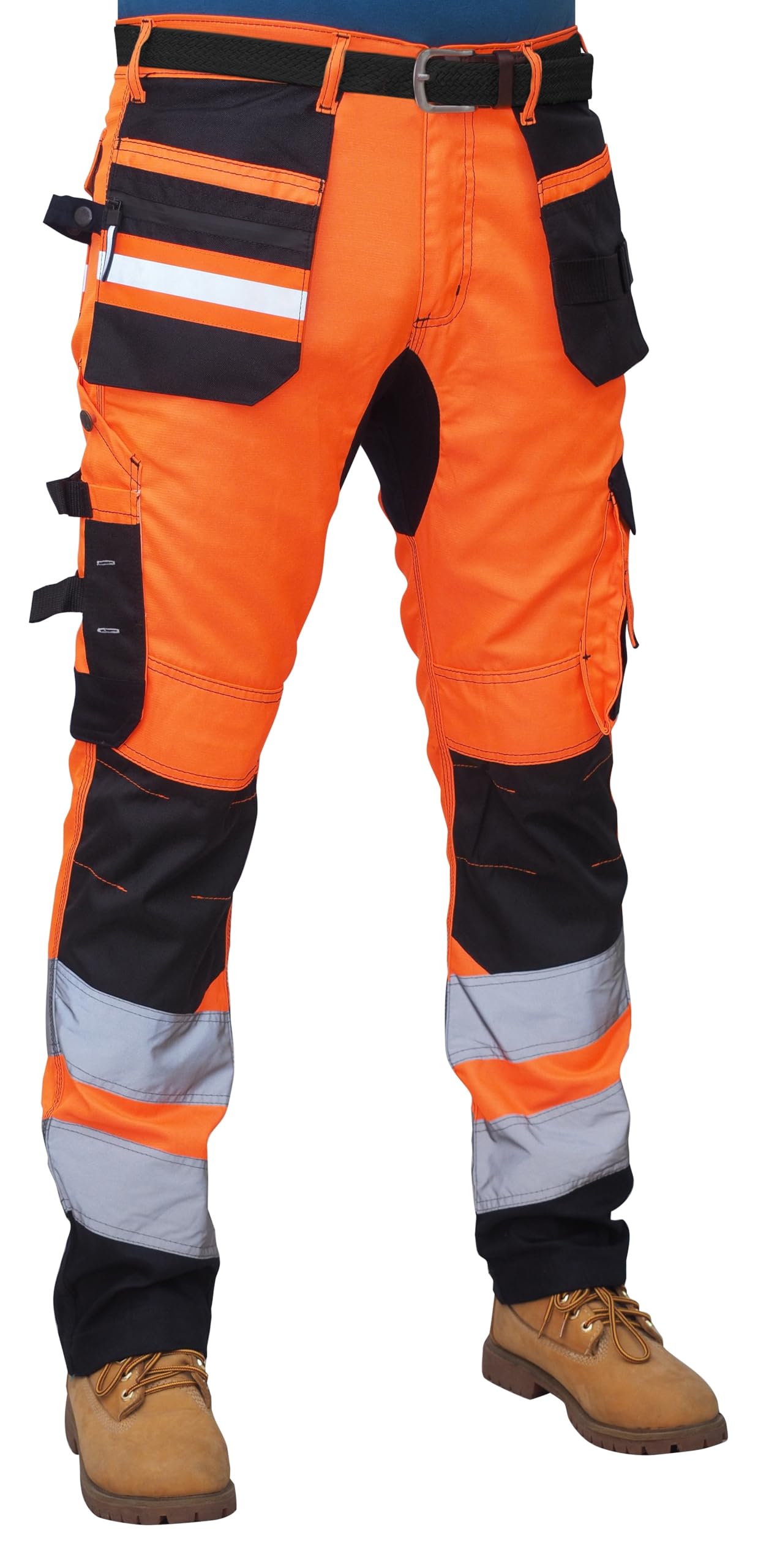 Pantaloni da lavoro ad alta visibilità da uomo con nastro riflettente multi tasca