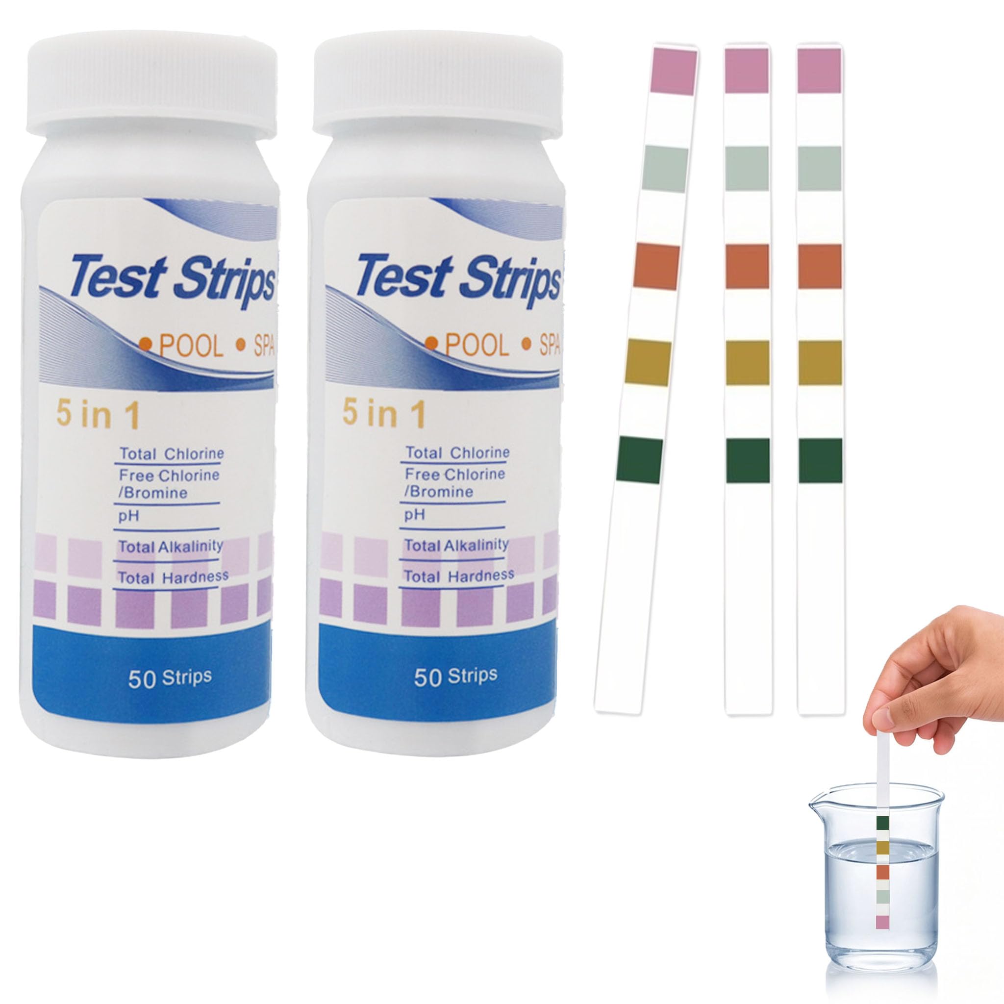 5-in-1 Hot Tub Test Strips,100 Pcs Pool Test Strips for Chlorine,Clearwater,PH & Lazy Spa,Swimming Pool Testing Strips Kit,Clear Water Hardness Dip Tester Sticks for Bromine,Cyanuric Acid & Alkalinity
