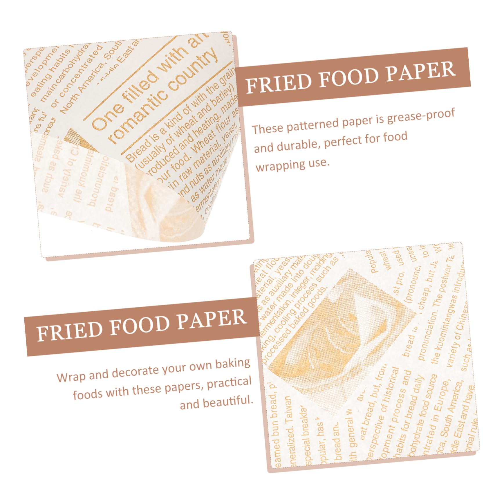 NAMOARLY Food Greaseproof Snack Mat Paper 100 Sheets Oil Absorbing Vintage Style for Kitchens Bakeries