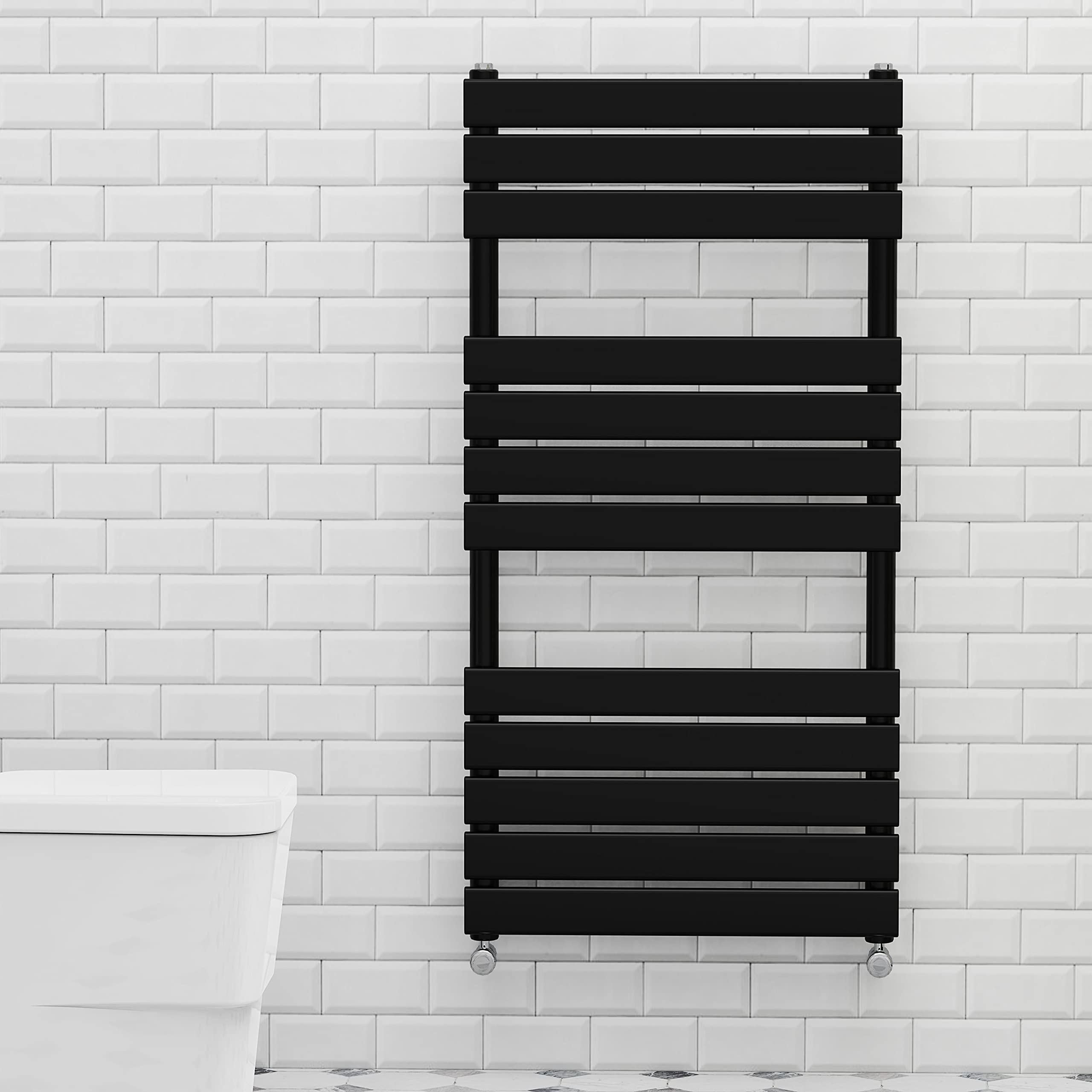Warmehaus Black 1200x600mm Flat Panel Heated Towel Rail 68mm