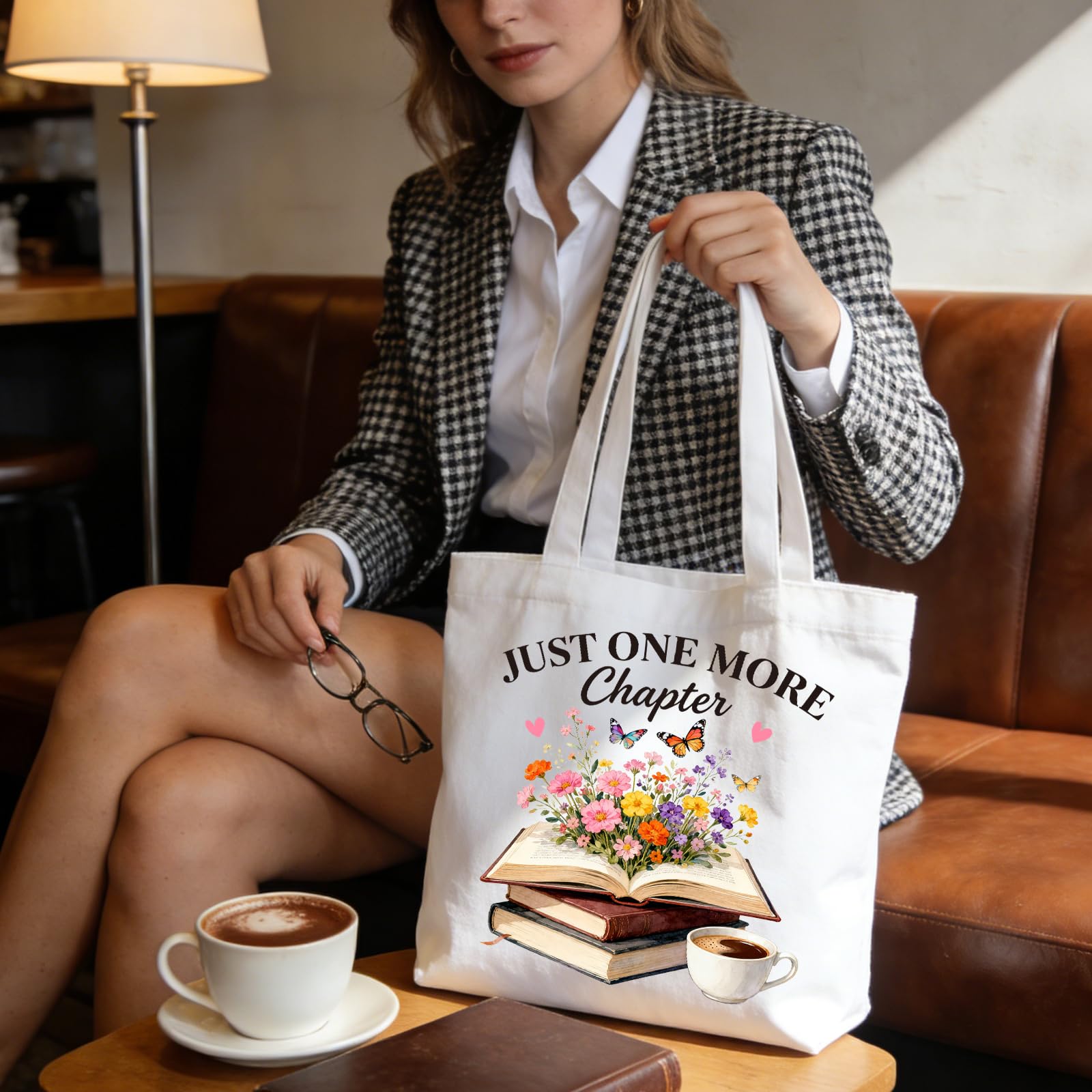 ANATTASOUL Borsa in cotone personalizzabile, con motivo a libro, in tela, regalo per donna, fidanzata, mamma, sorelle, moglie, compleanno, festa della mamma, con cremallera, 38 x 40 cm