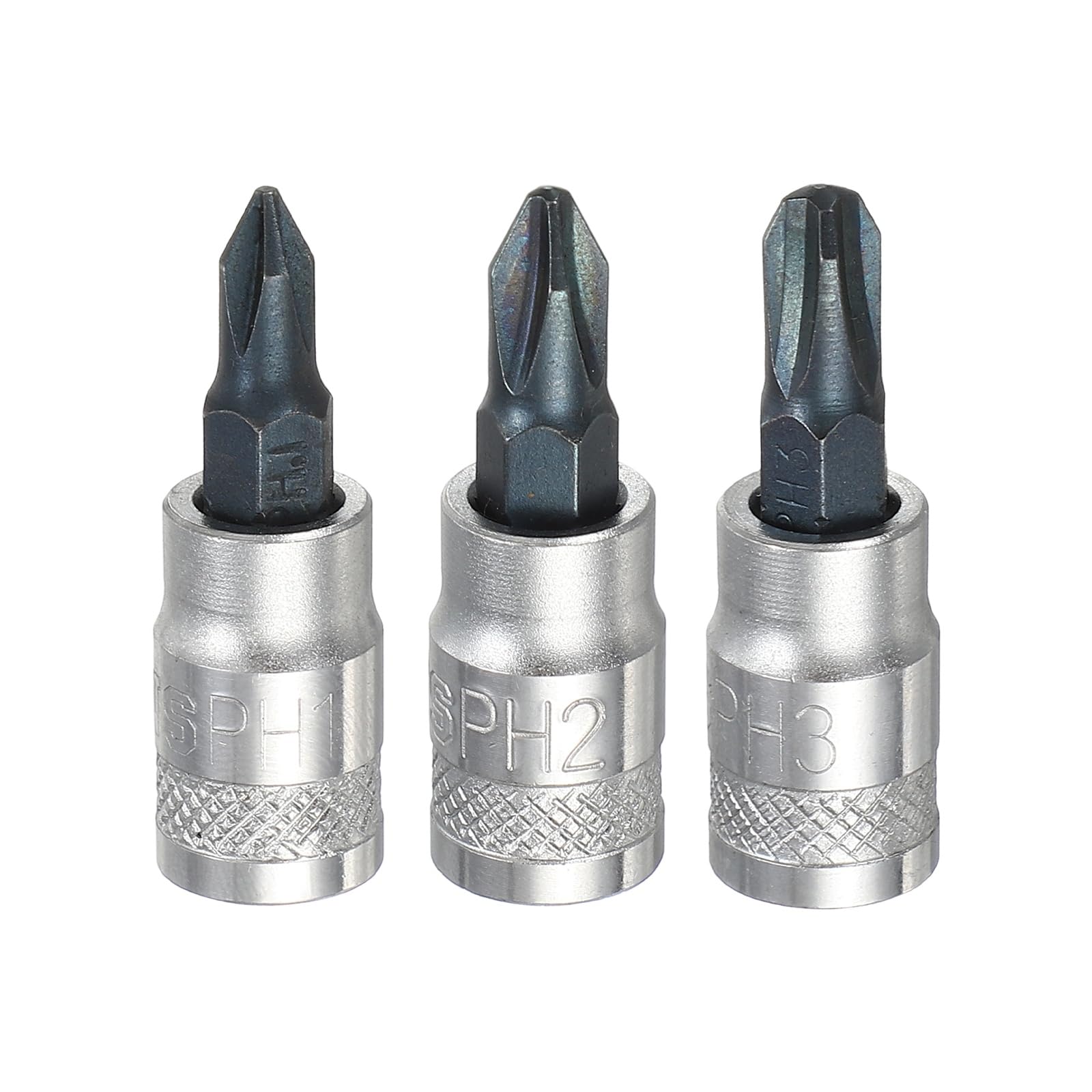 sourcing map 3Pcs Phillips Bit Socket 1/4" Drive PH1/PH2/PH3 S2 Steel Cross Head Screwdriver Drill Bits CR-V Steel Socket Adapter for Home Auto Axle Hex Nuts Bolts Repair