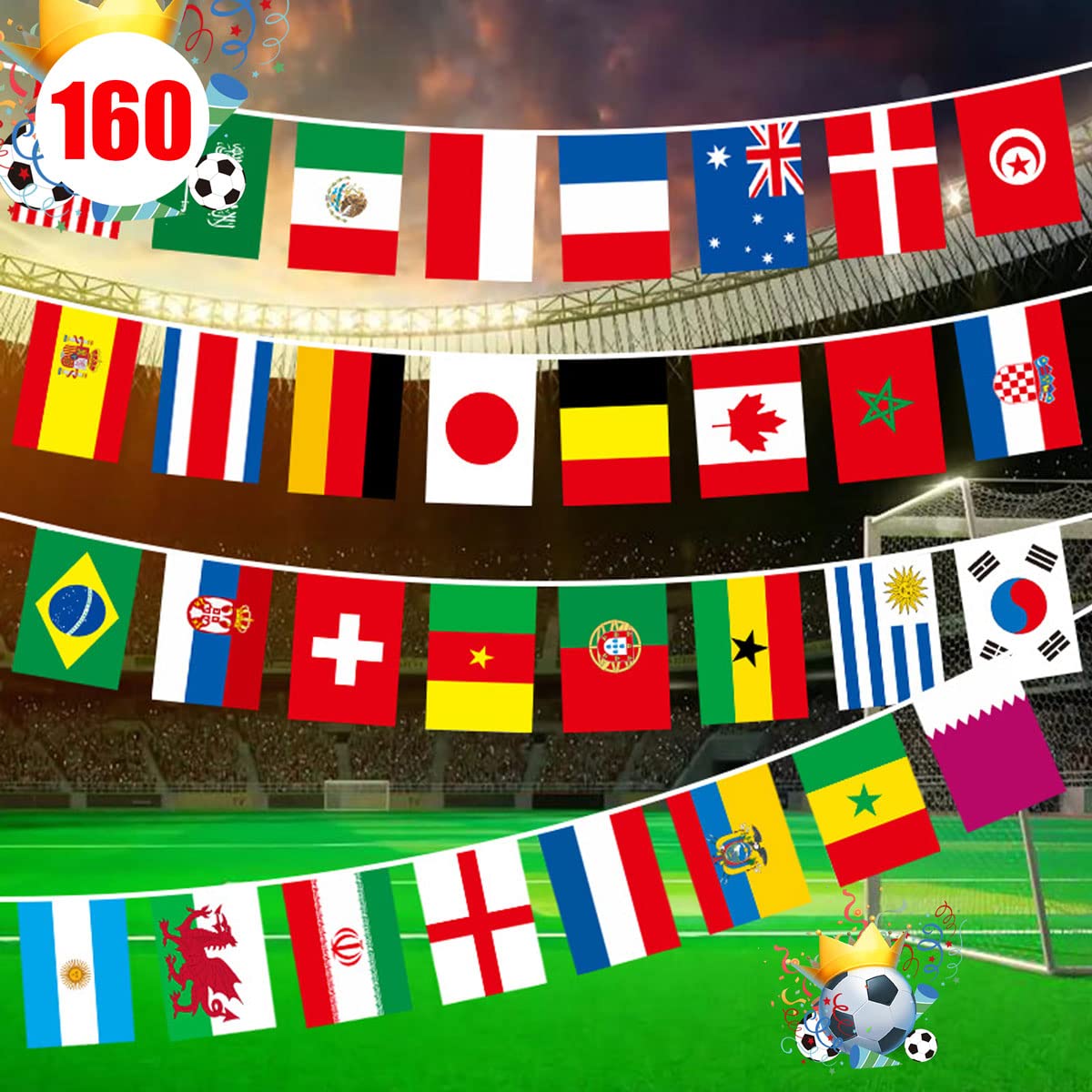 1 String 32 PCS World Cup Flags 2022 World Cup Bunting Banner 32 Countries String Flag Decoration for Football Sports Bar Soccer Restaurant Fan Club Party Events (1*32Flags, 5.5"W x 8.3"H - 33ft)