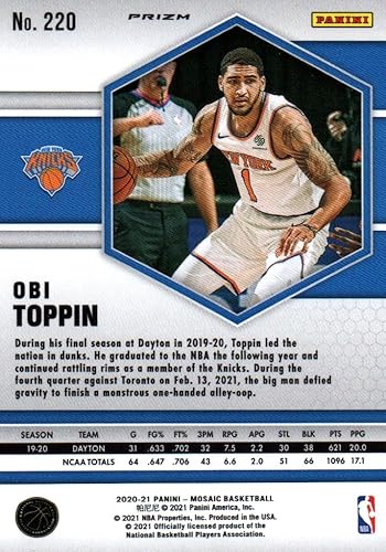 Miniatura 2 de Obi Toppin Red Prizm Mosaic Rookie Card Collectible Basketball Card - 2021 Panini Mosaic Basketball Card #220 (Knicks)