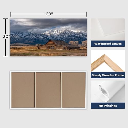 Miniatura 5 de 30"x 60" Canvas Wall Art Rustic Mountain Farmhouse Vintage Wyoming Grand Teton Framed Pictures Painting Print Large Wall Art for Living Room Bedroom