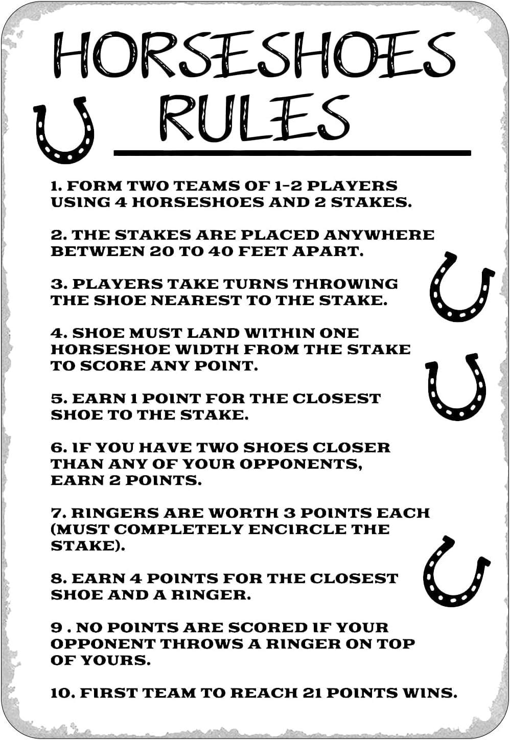 Anceky Horseshoe Rules Tin Sign Metal Wall Art Retro Look Decoration Crafts Sign for Home Kitchen Bathroom Farm Garden Funny Wall Decor 8x12 Inch