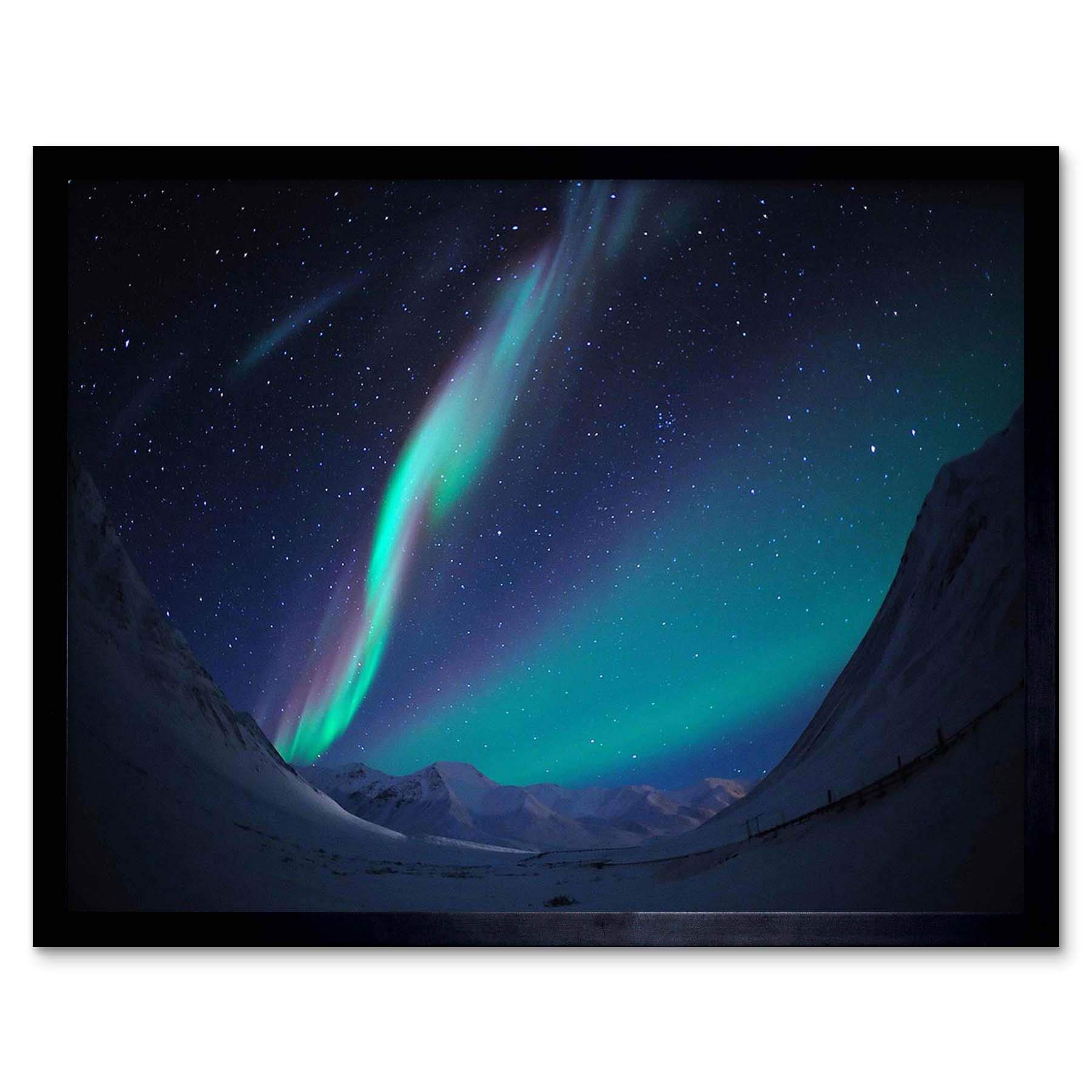 Wee Blue Coo Photography Landscape Winter Aurora Borealis Northern Lights Art Print Framed Poster Wall Decor 12X16 Inch