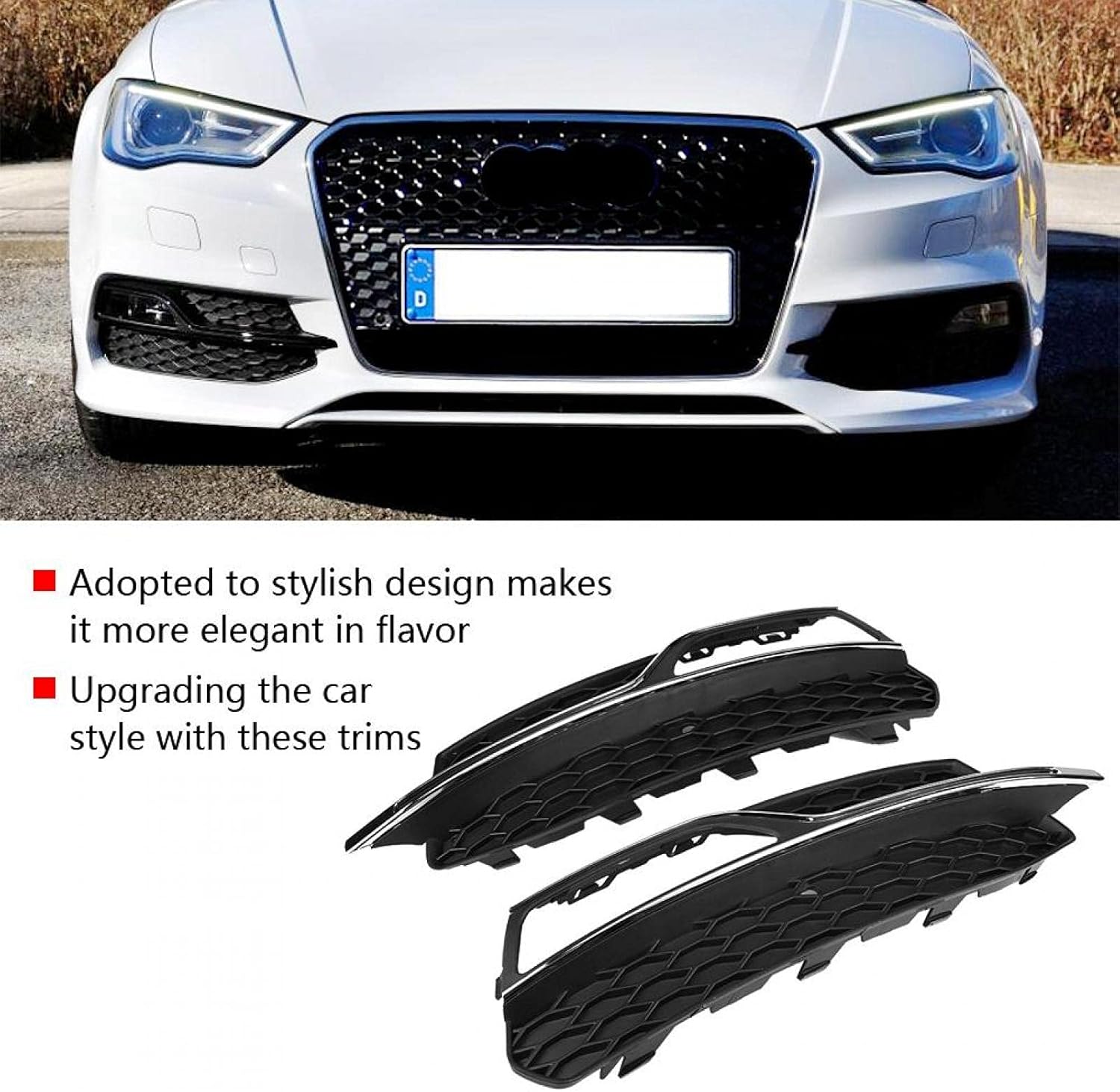 Acouto For Front Bumper Fog Light Grilles Gloss Black for S-Line 8V 2013-2016 for Front Bumper Fog Ligh