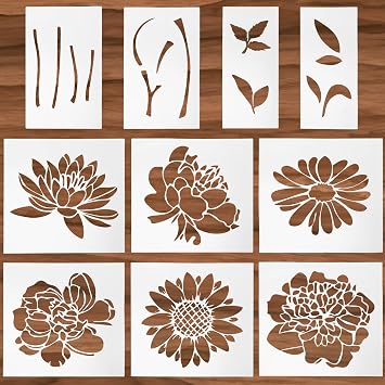 Large Flower Stencils for Painting- 10 Pcs Sunflower Designs for Walls, Fences, and DIY Crafts