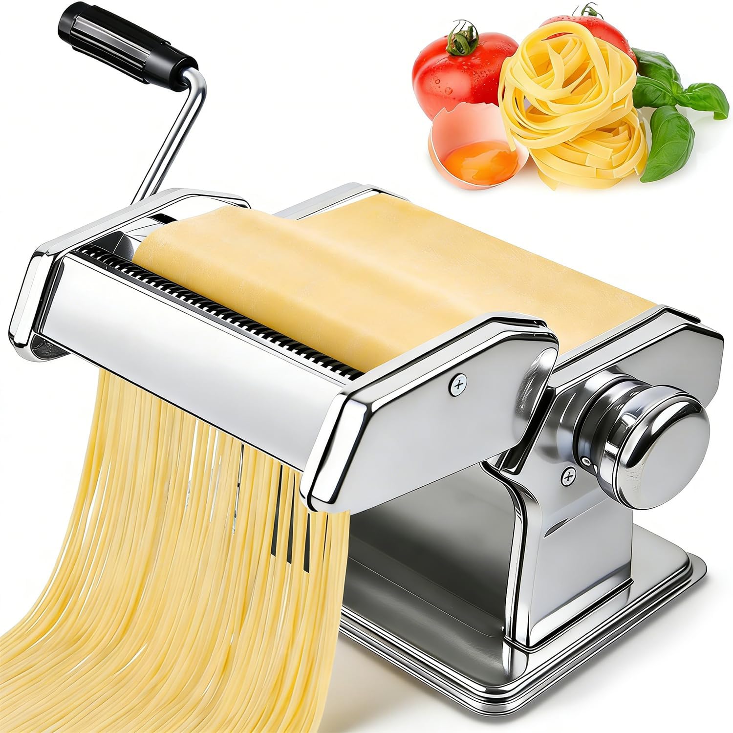 Pasta Maker Machine, AIMEIKI Manual Pasta Machine with 9 Adjustable Thickness Settings, 2 in 1 Noodle Maker with Rollers and Cutter, Perfect for Spaghetti, Fettuccini, Lasagna & More