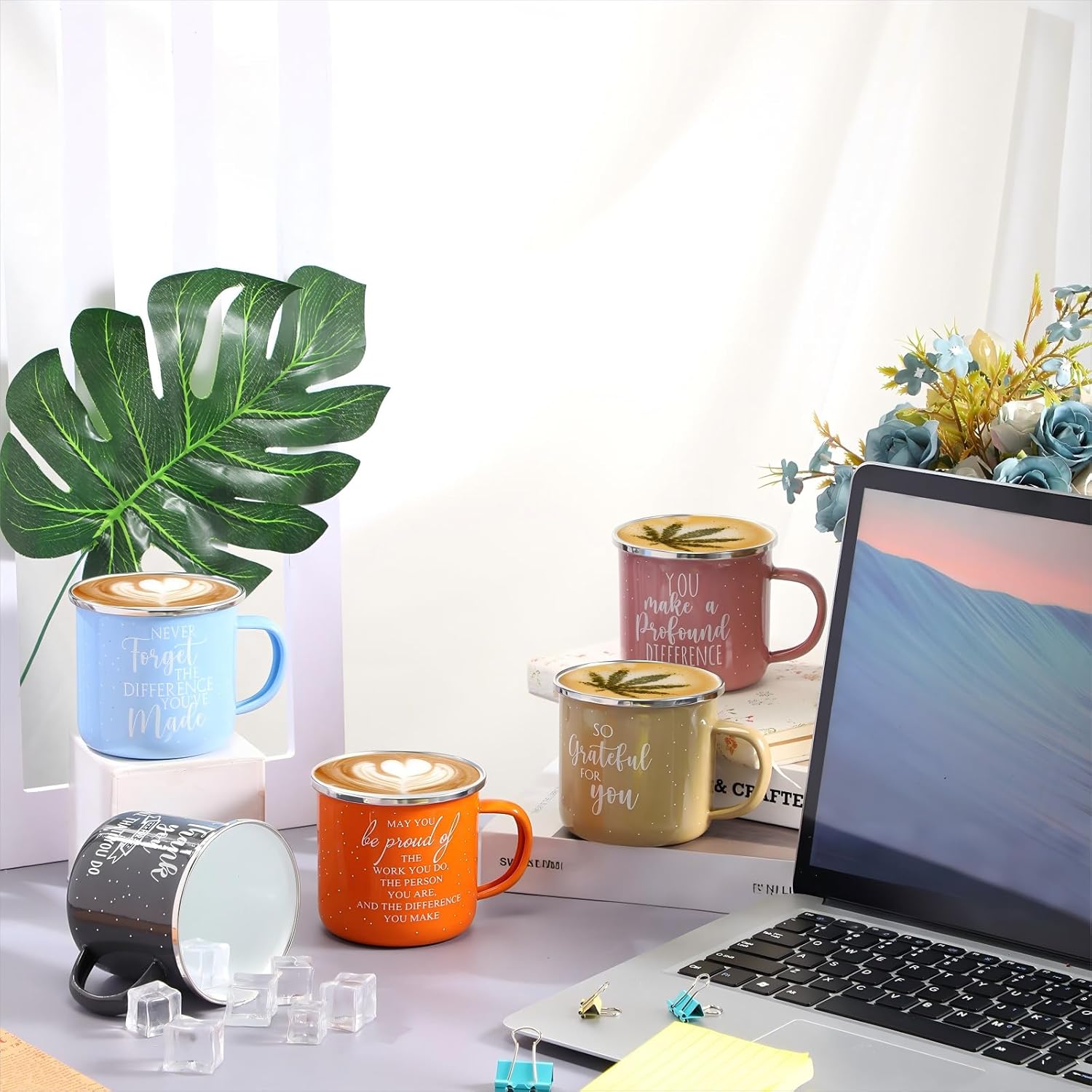 Norme 10 Pcs Thank You Gifts Mugs Employee Appreciation Bulk 12 oz Enamel Coffee Cups Inspirational Mug for Easter Graduation for Coworker Team Staff Teacher Nurse(classic, Multi-color)