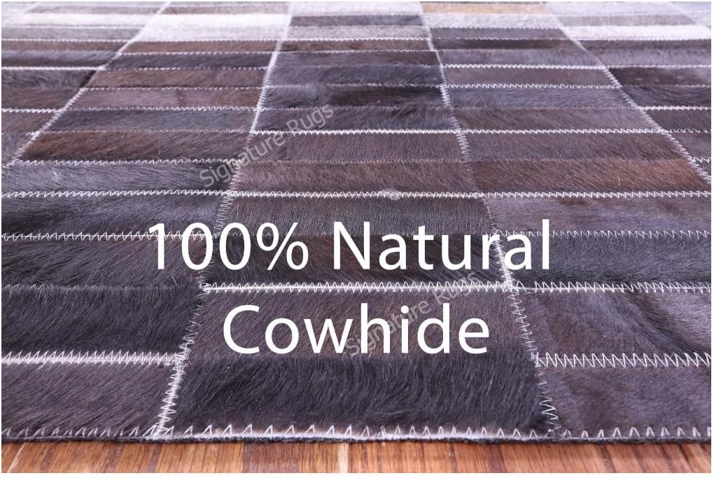 Handmade Premium Cowhide Leather Carpet, Mosaic Brick Pattern Area Rug (Natural Multi, 9'6"x14'0)