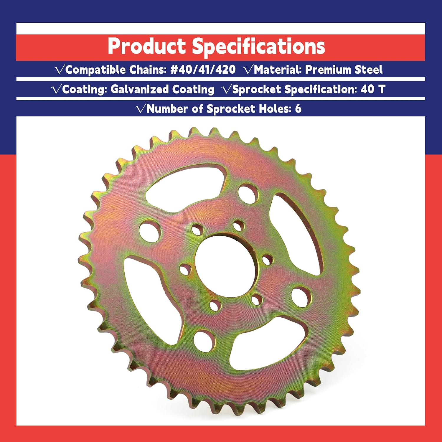 40T High Speed Rear Chain Sprocket # 40 41 420 6 Hole Replacement for Coleman CT100U CC100X for Mega Moto MMB80 105cc for Motovox MBX10 for Baja Doodle Bug DB30 Mini Bike High-Strength Parts