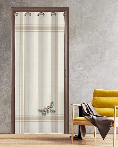 LOVE HOME DAY Cortina opaca para puerta de Navidad, con agujas de cono de pino vintage, con aislamiento térmico, para puerta, privacidad, línea