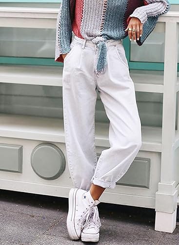 Vista 5 de EVALESS Pantalones de mezclilla holgados de cintura alta para mujer, casuales, holgados, recortados, pantalones de mezclilla Y2K