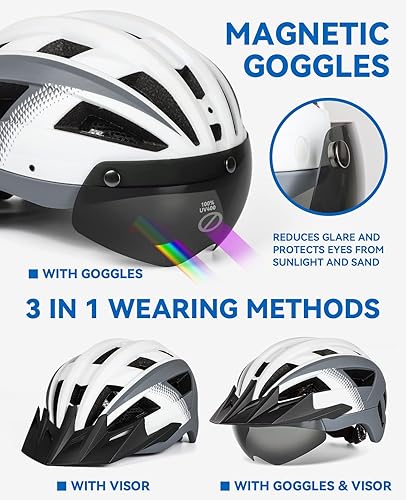 Miniatura 2 de Casco de bicicleta para adultos con visera y gafas para hombres y mujeres, casco de bicicleta de carretera de montaña, casco de ciclismo recargable