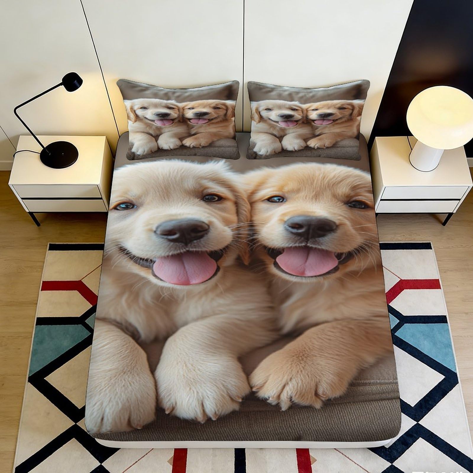 Jqzkxnhpbr Style-9 3D Printed Golden Retriever Puppy Fitted Sheet Microfiber Non Slip Bed Cover For Bedroom Dorm Mattress Decor Easy Care 90X200x25cm