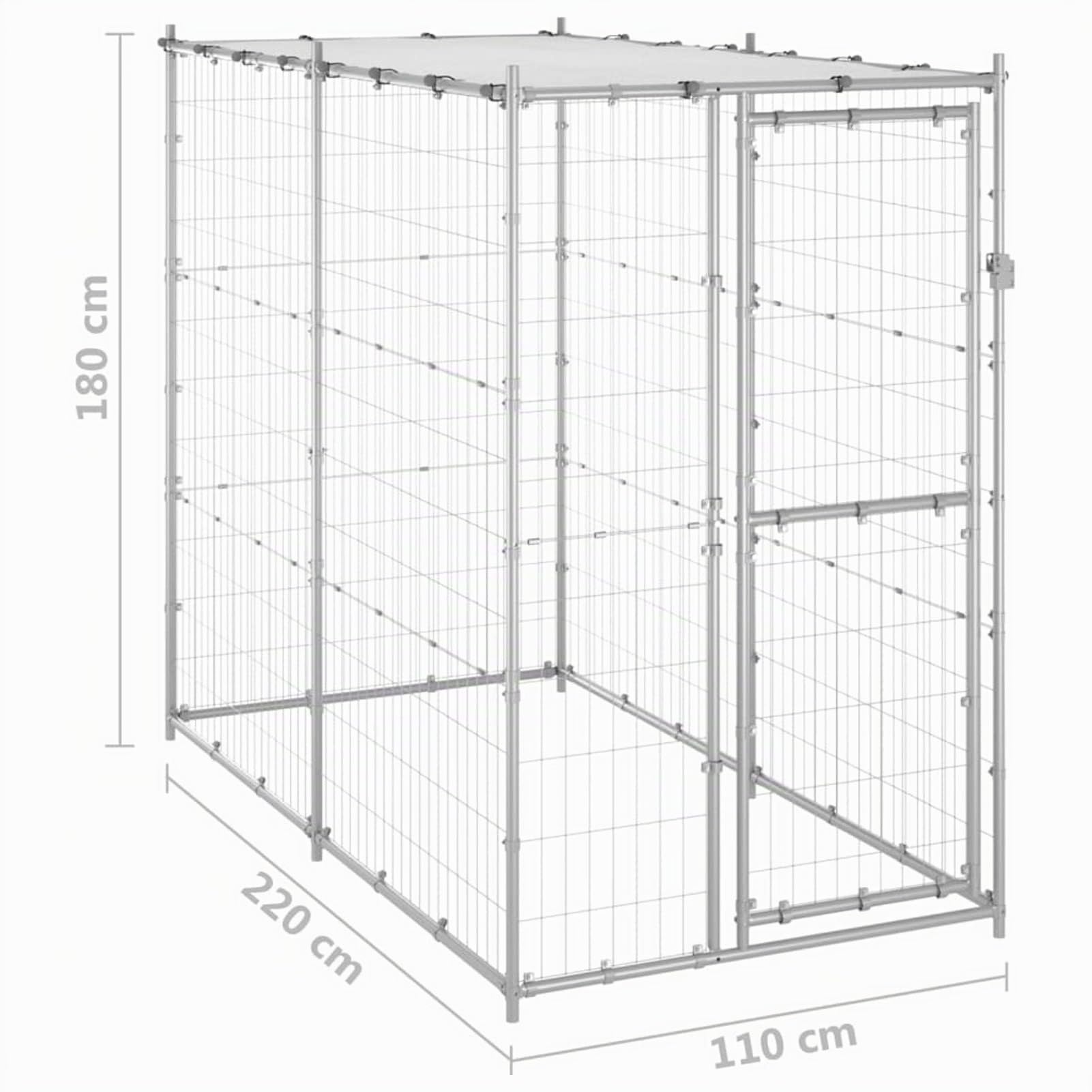 Festnight Perrera de Exterior de Acero con Techo, Jaula Gatos, Jaula para Perros, Casa De Perros Exterior, Plateado, 110 x 220 x 180 cm