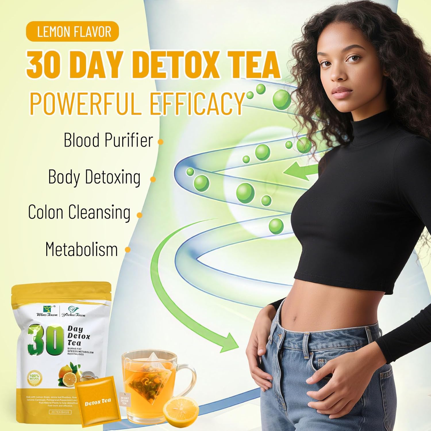 Wins Town 30 Days Detox Tea - Herbal Blend to Support Colon Cleanse, Blood Purifier & Whole body Detox, 30 Tea Bags