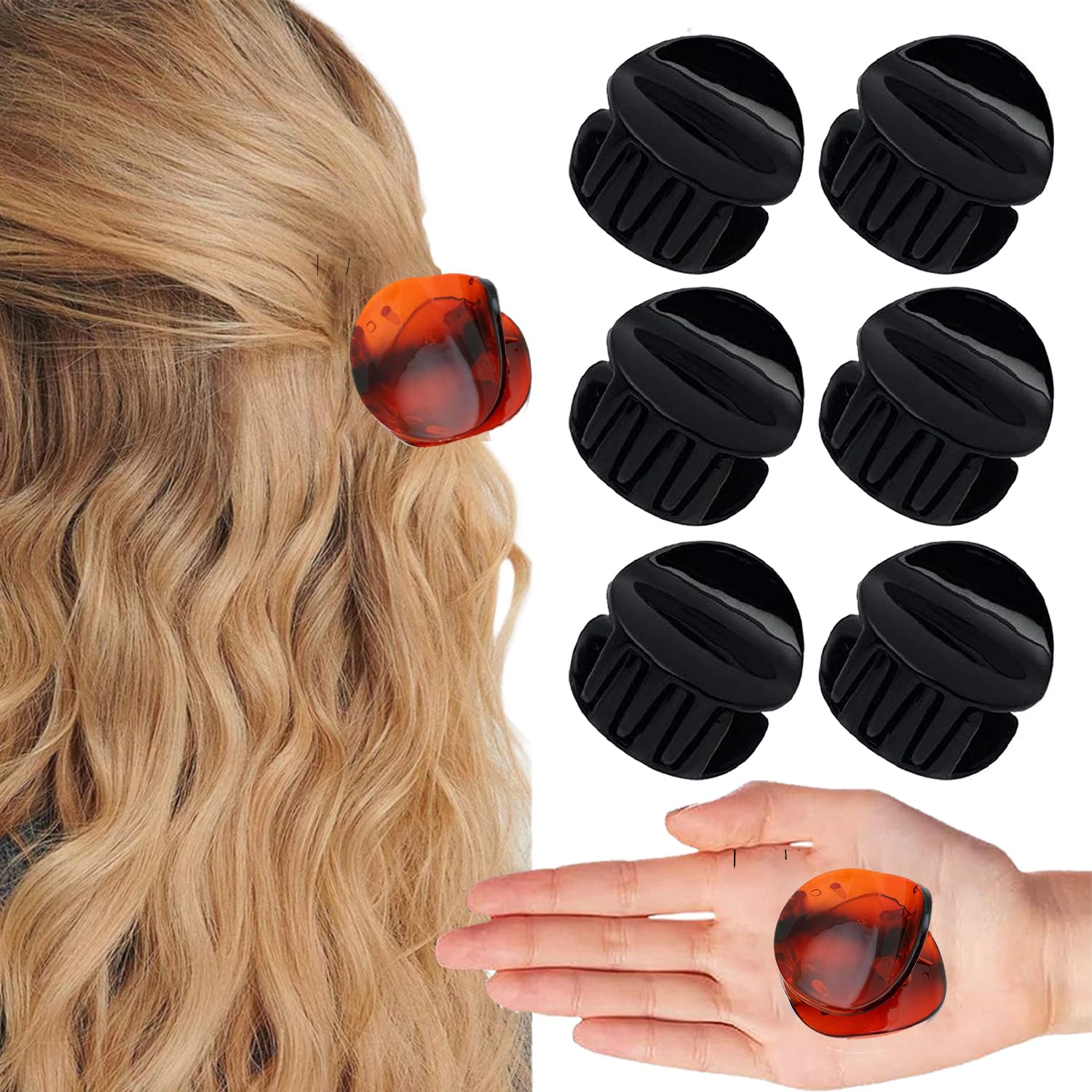 BIRDWARE Medium-Size hair clips clutches for women, girl Multi Color Acrylic Material Stone Butterfly Clip for Women (Pack of 3 (Round)-Black)-image-11